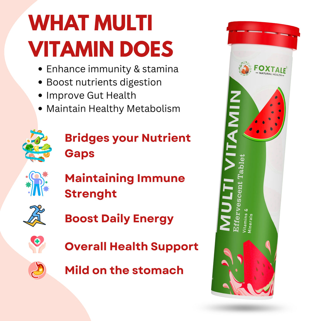 Foxtale - Watermelon Flavor Daily Multivitamin for Energy, Immunity & Wellness (20 Effervescent Tablets)