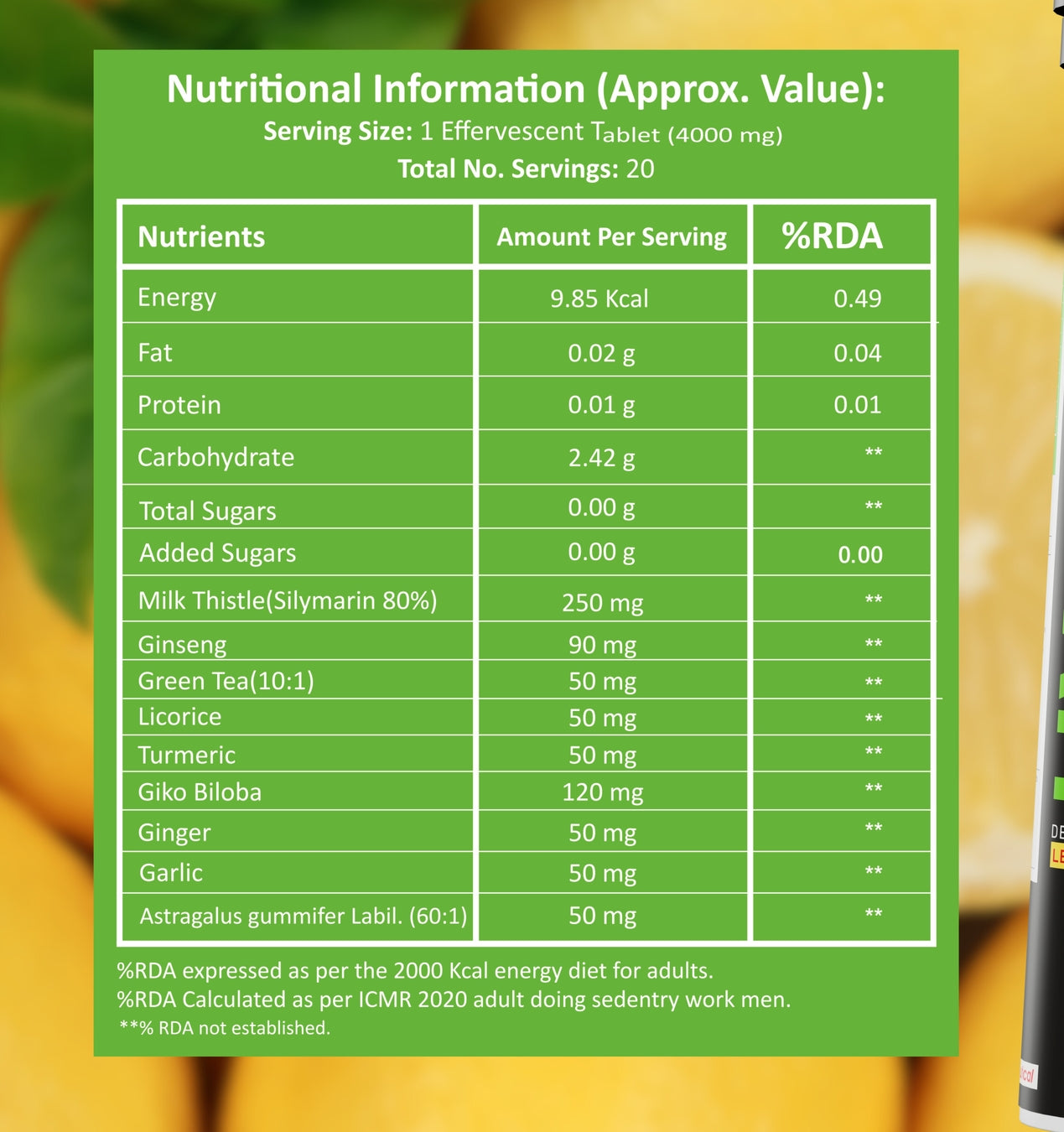 Foxtale® Liver Detox Effervescent Tablets – Lemon Flavour - Natural Liver Cleanse & Detox Support (20 Tablets)