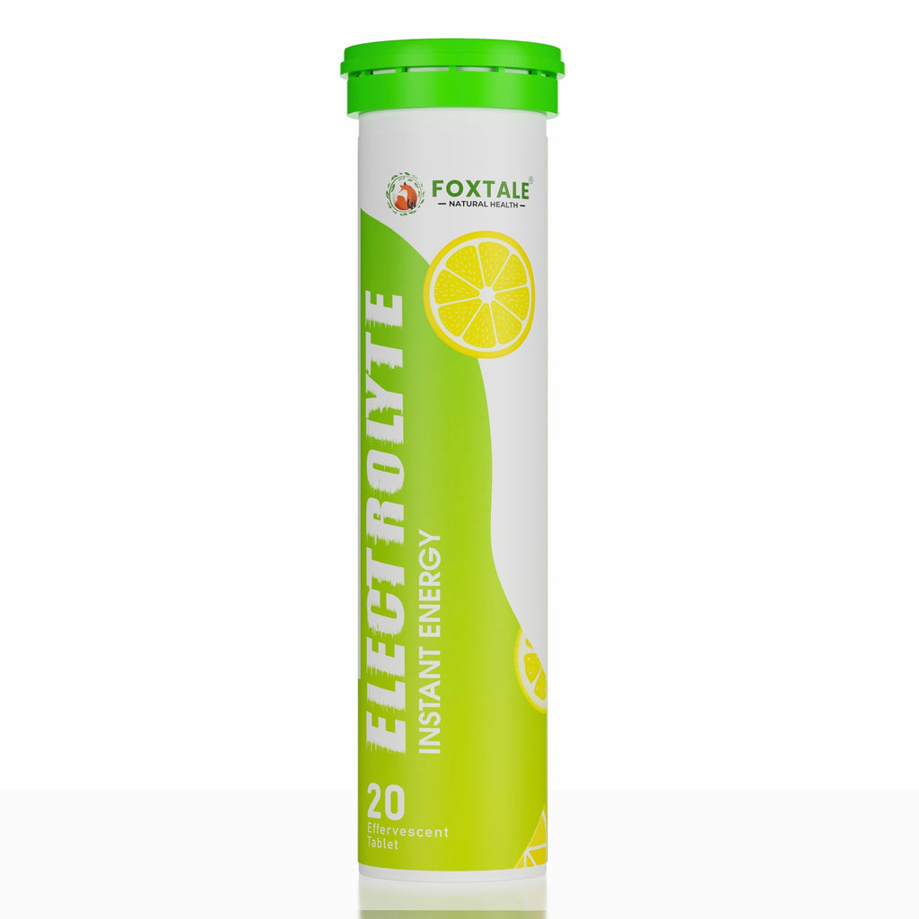 Foxtale® Electrolyte Instant Energy - Hydro Boost+Sugar-Free Energy & Zinc Boost tablets Lemon Flavour (20 Effervescent Tablets)