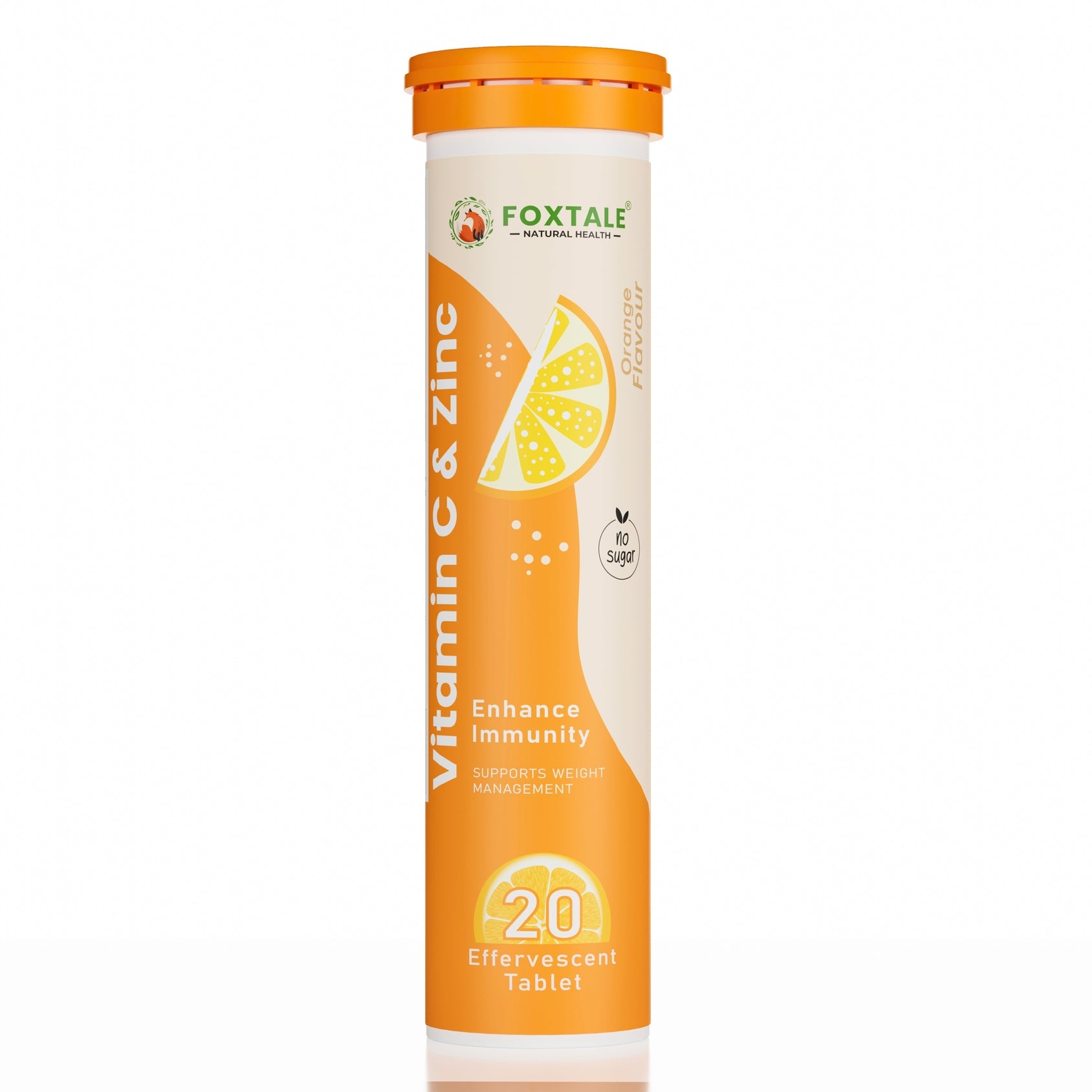 Foxtale Vitamin C & Zinc Effervescent Tablets - Orange Flavour - Immunity Booster | Sugar-Free | Amla Extract (20 Tablets)
