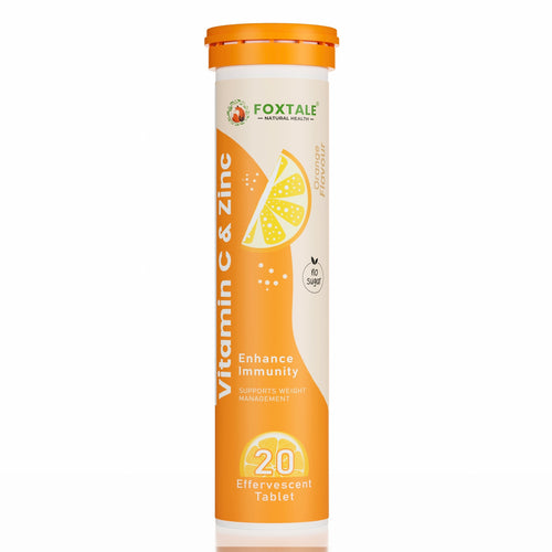 Foxtale Vitamin C & Zinc Effervescent Tablets - Orange Flavour - Immunity Booster | Sugar-Free | Amla Extract (20 Tablets)