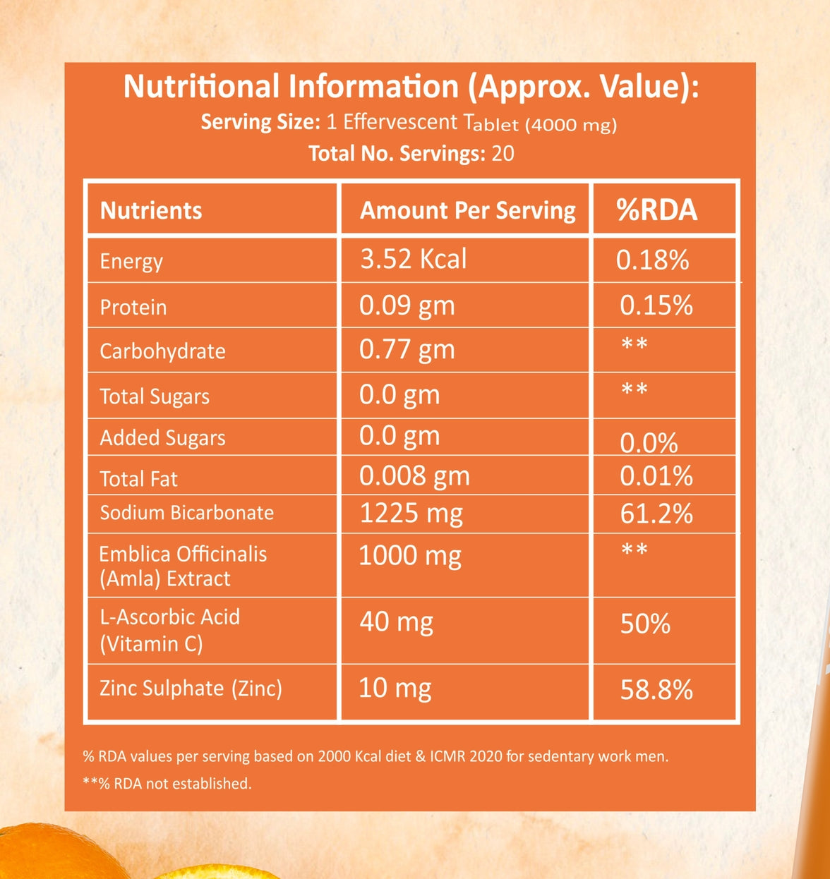 Foxtale Vitamin C & Zinc Effervescent Tablets - Orange Flavour - Immunity Booster | Sugar-Free | Amla Extract (20 Tablets)