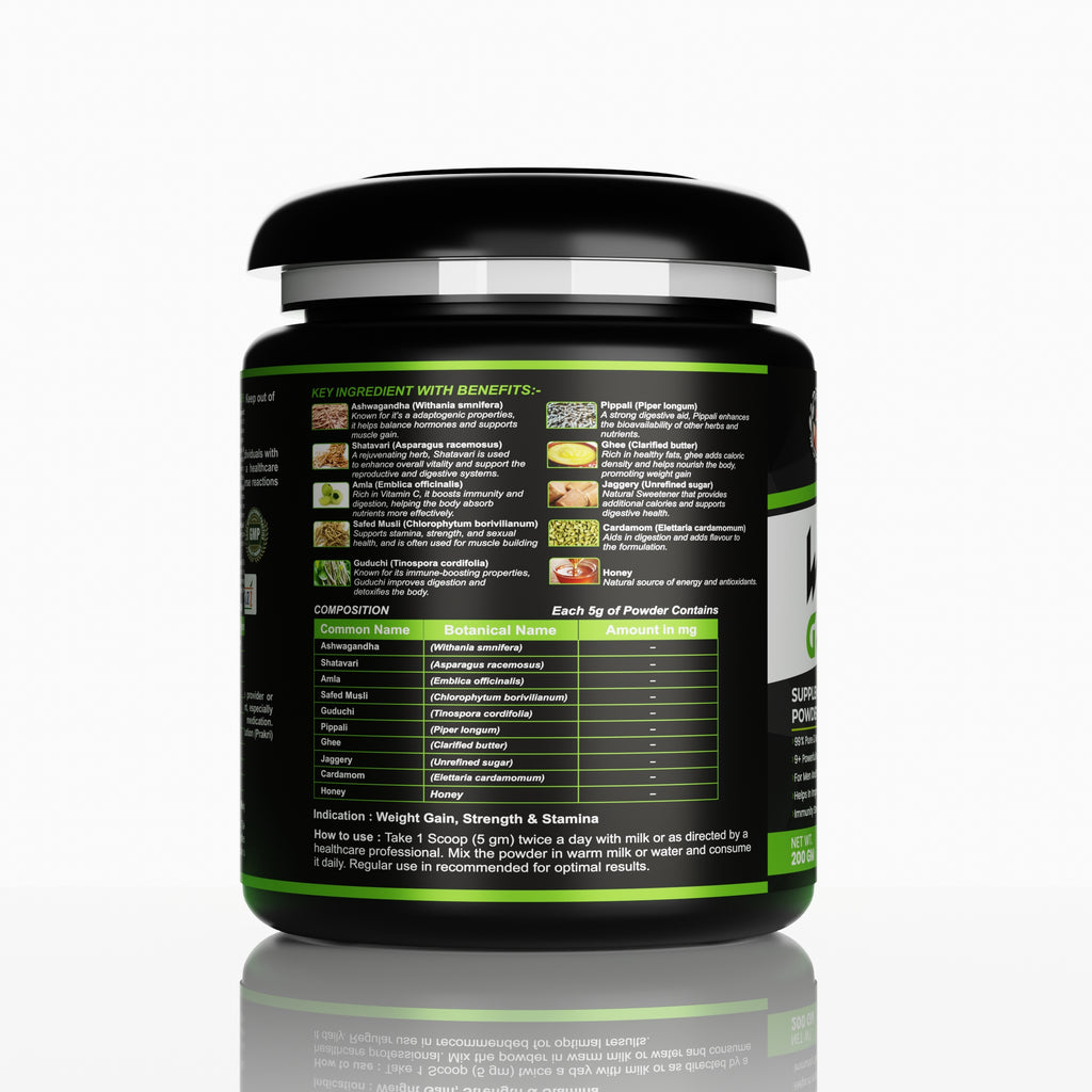 Foxtale Ayurvedic Weight Gainer Supplement Powder For Muscle Gain, Energy, Immunity | Natural Ayurvedic Formula - 200g