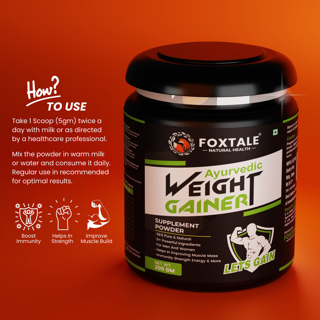 Foxtale Ayurvedic Weight Gainer Supplement Powder For Muscle Gain, Energy, Immunity | Natural Ayurvedic Formula - 200g