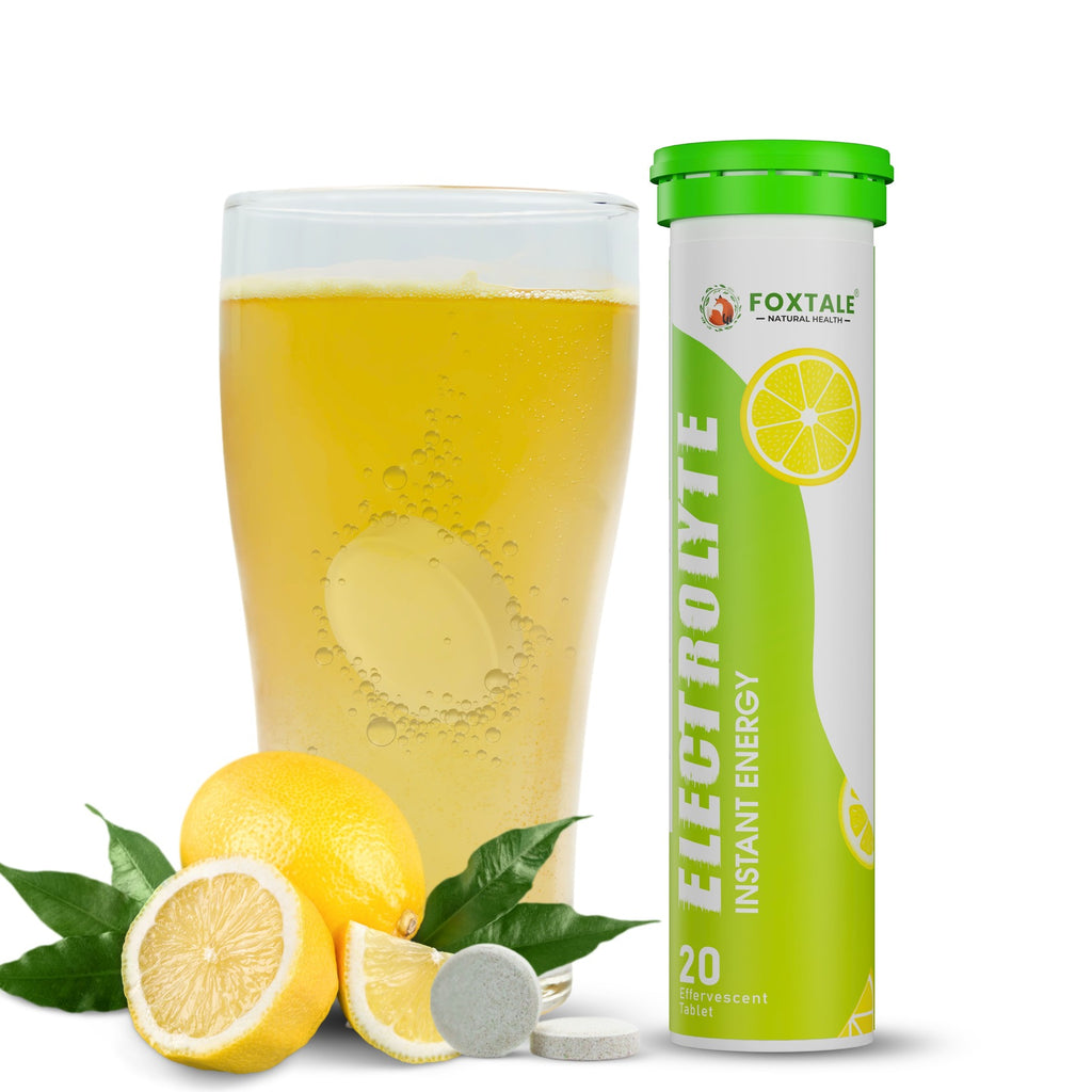 Foxtale® Electrolyte Instant Energy - Hydro Boost+Sugar-Free Energy & Zinc Boost tablets Lemon Flavour (20 Effervescent Tablets)