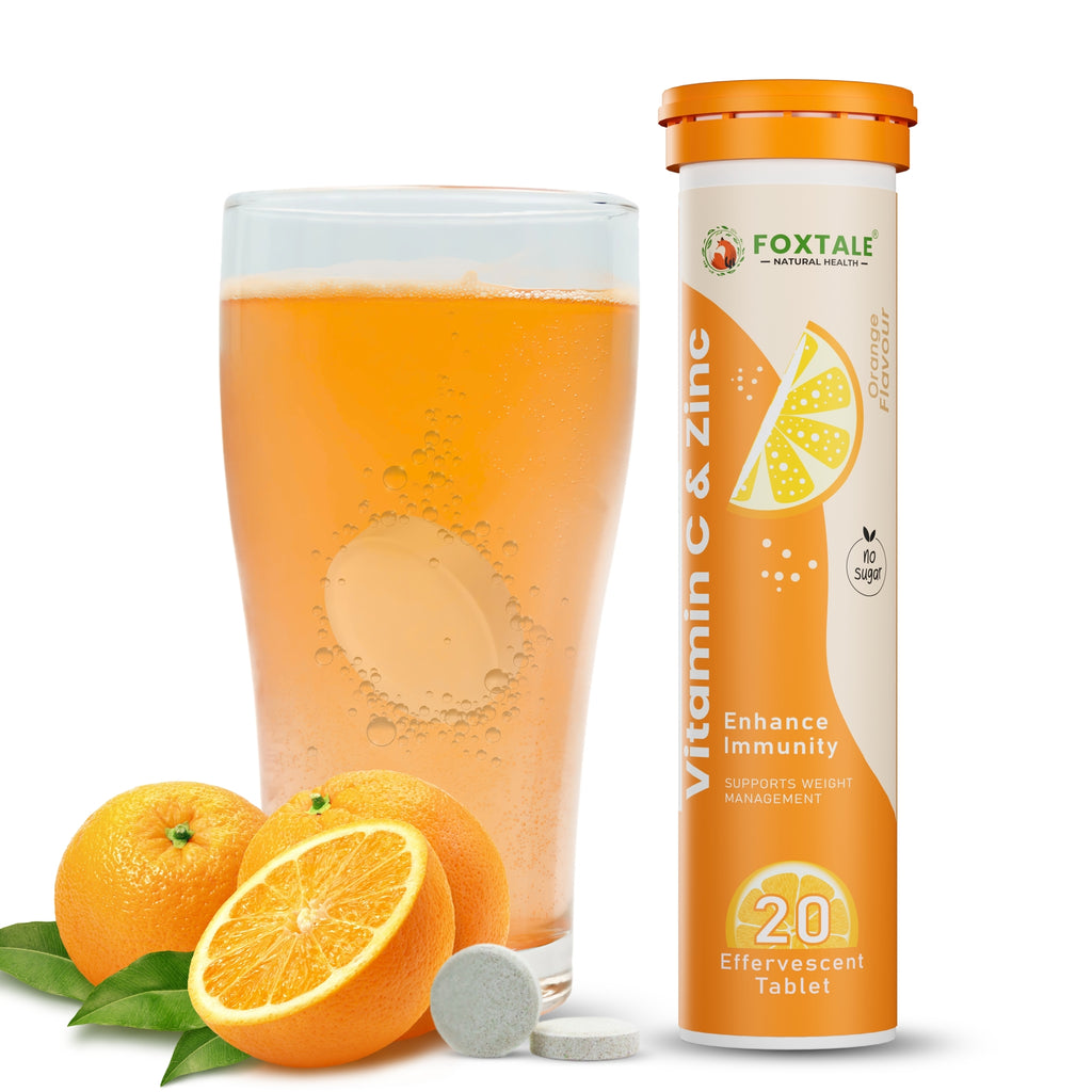 Foxtale Vitamin C & Zinc Effervescent Tablets - Orange Flavour - Immunity Booster | Sugar-Free | Amla Extract (20 Tablets)